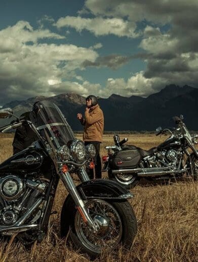 a view of a rider enjoying nature with his Harley Davidson bike