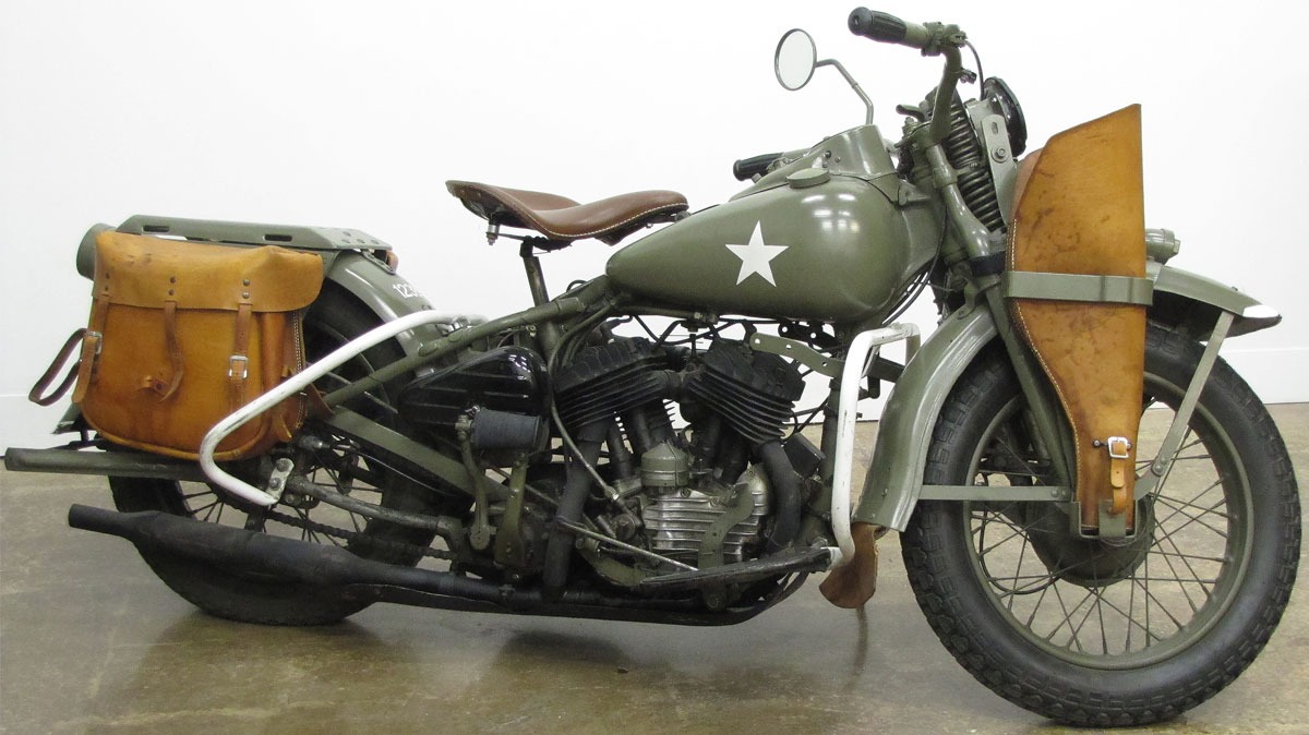 a side image of the Harley Davidson WLA Model, with the Knucklehead engine