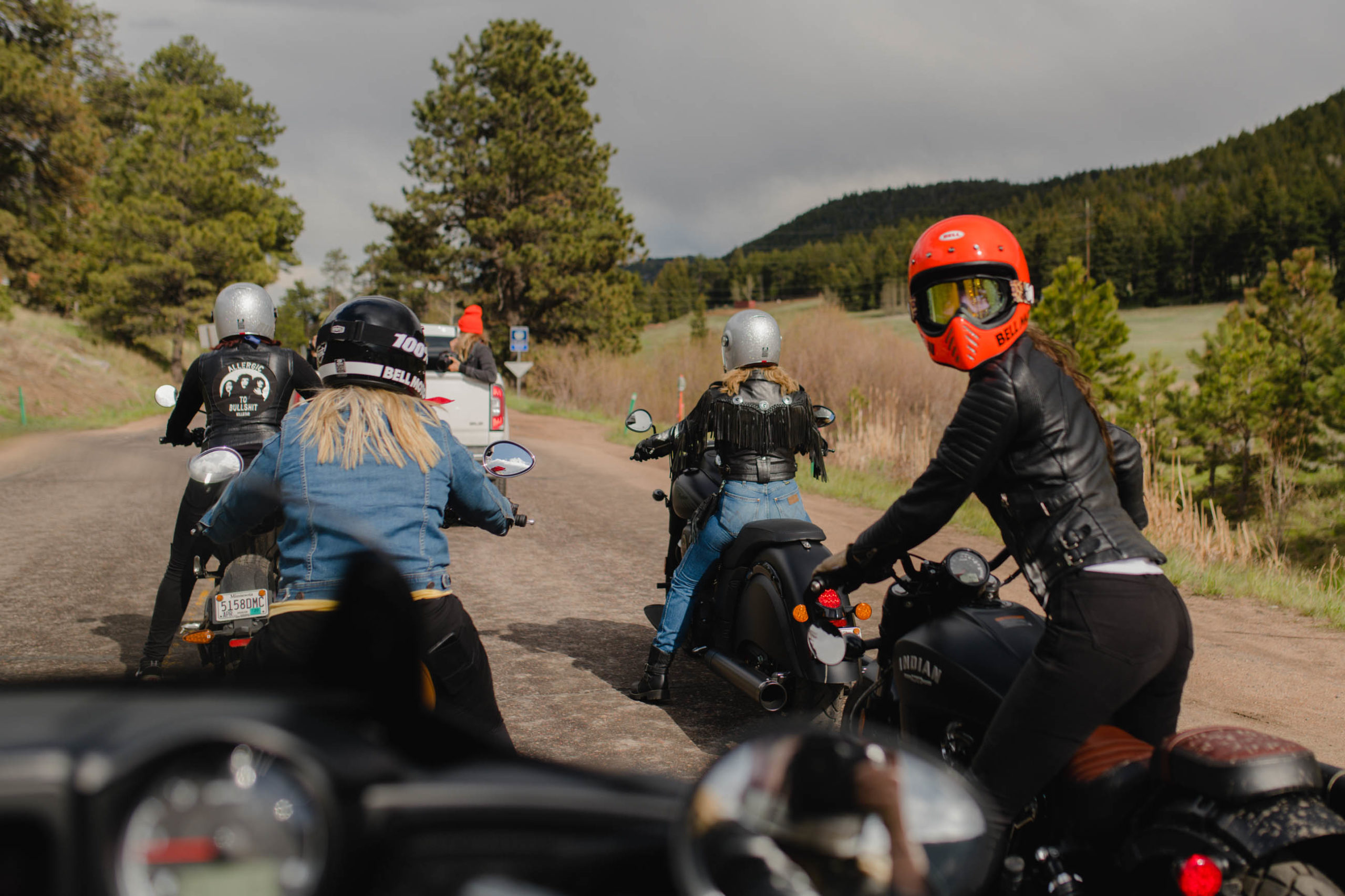 A view of female motorcyclists on the Wild Gypsy Tour, enjoying a ride together