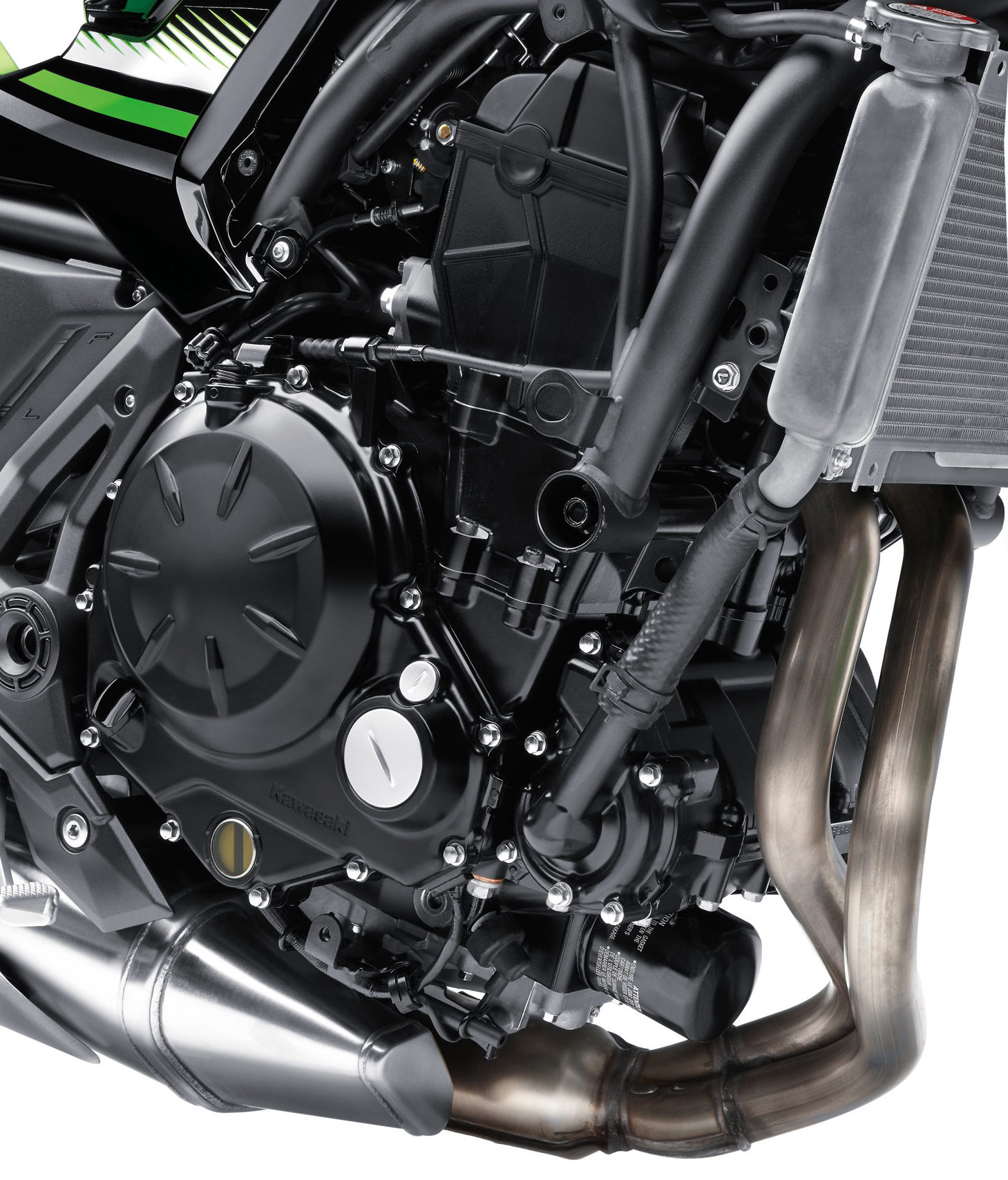 A view of the Kawasaki 650cc V-twin engine