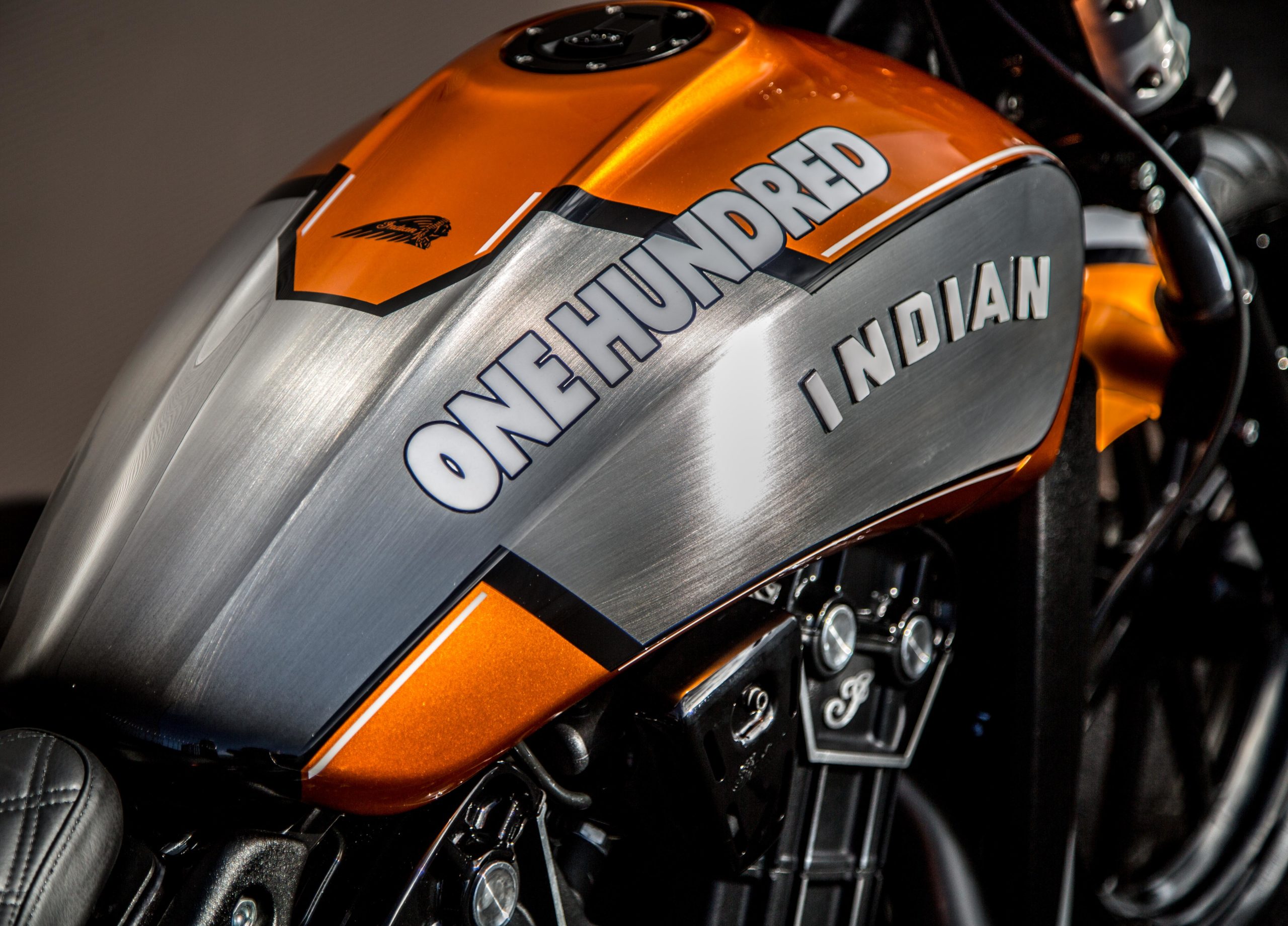 A view of the tank for The Hundred custom Indian Motorcycle, courtesy of French dealer Indian Motorcycle Metz