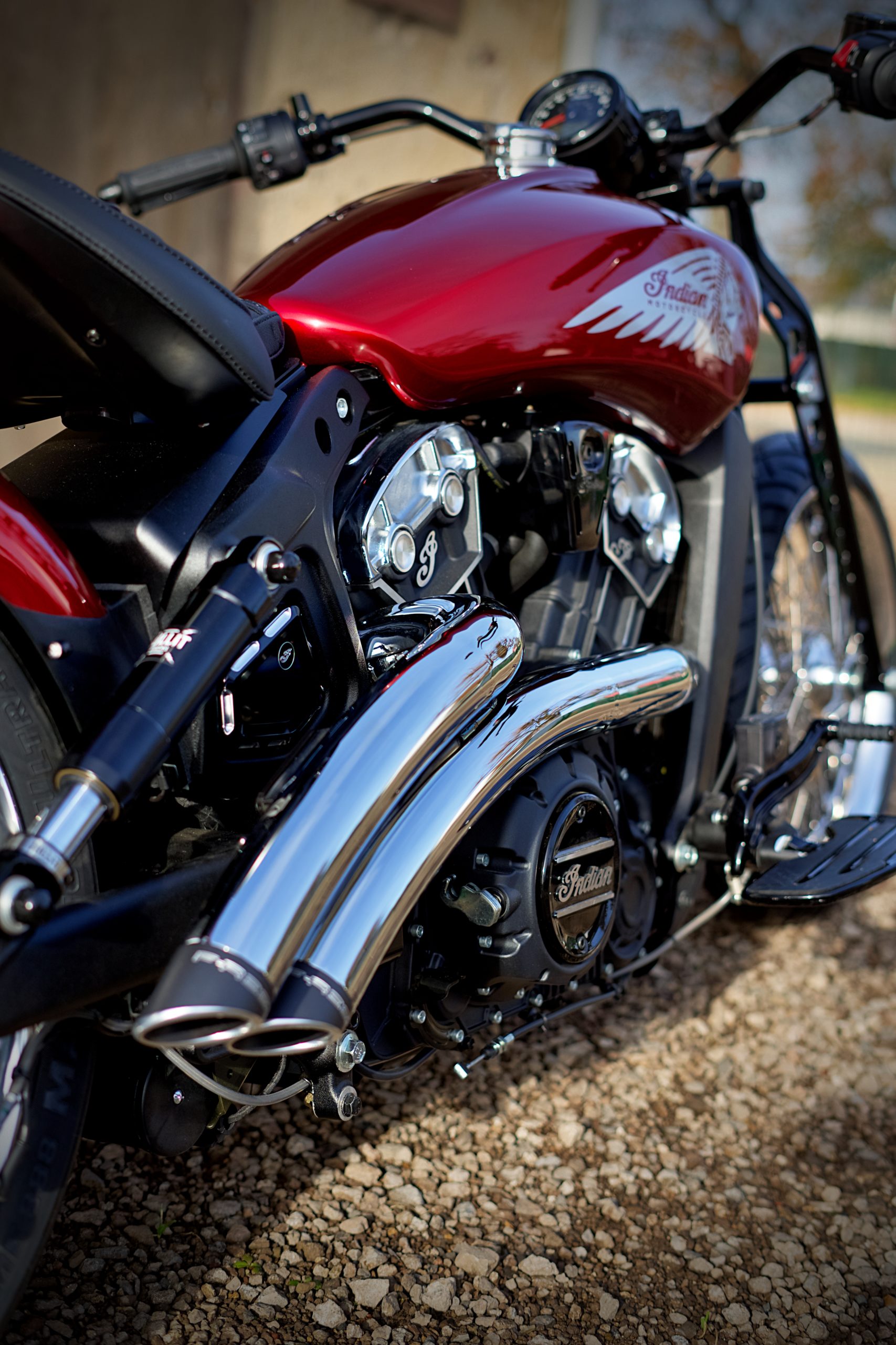 A rear view of the "Red Wings" custom Indian Motorcycle, courtesy of French dealer Indian Motorcycle Metz