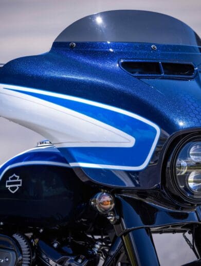 A front view of the Harley Davidson Special Edition in Arctic Blast