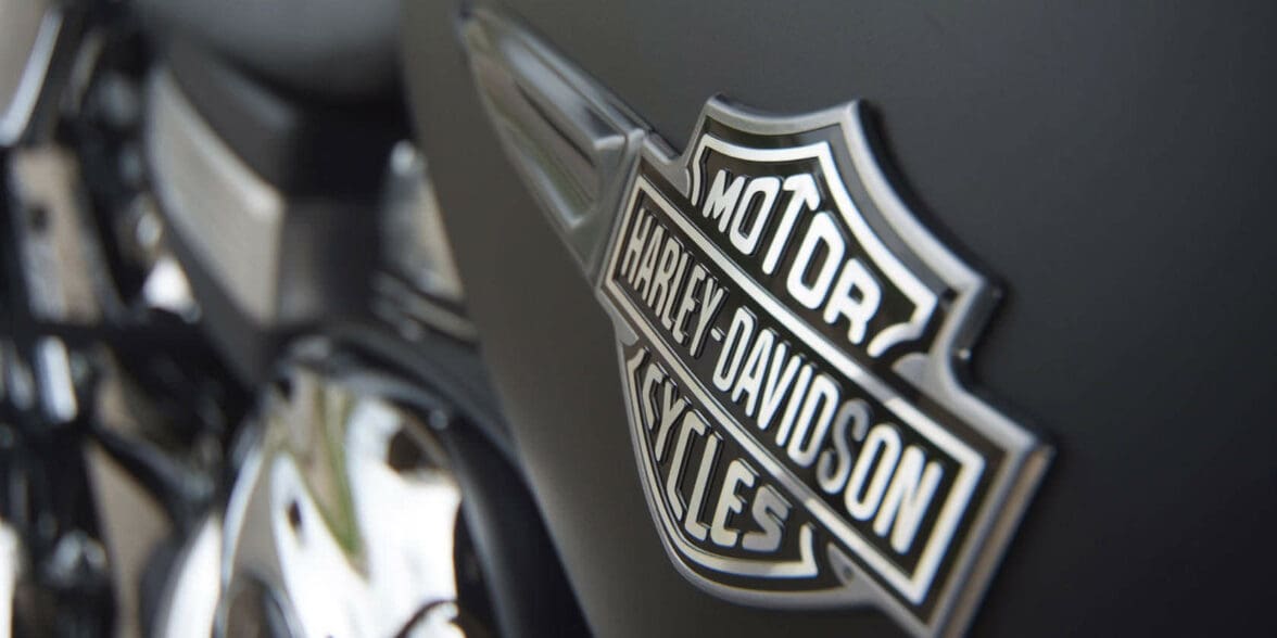 a close-up of a H-D logo on a Harley Motorcycle