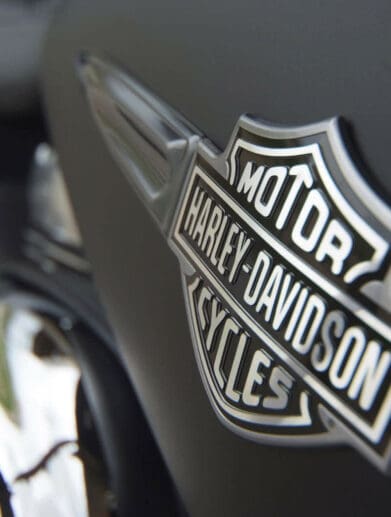 a close-up of a H-D logo on a Harley Motorcycle