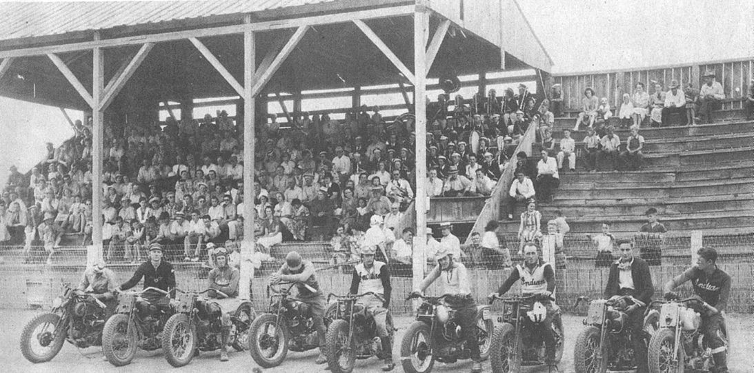 a view of the riders contesting for awards during the races of the 1938 Sturgis Motorcycle Rally