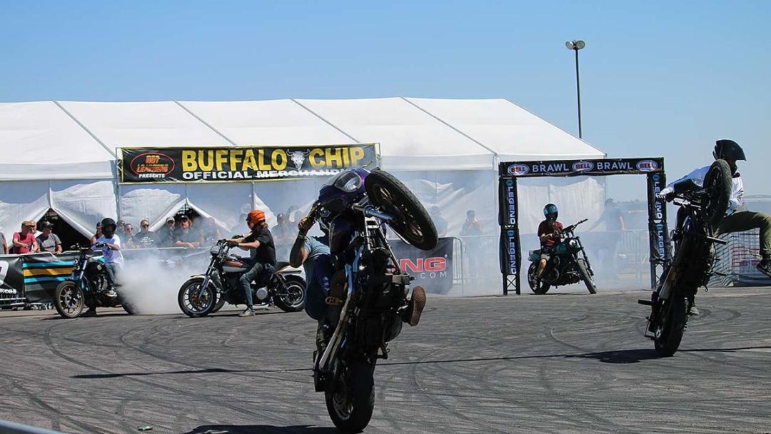 a view of a rider showing off his V-Twin on a series of stunts at the 2021 Bell Brawl series