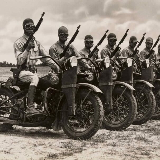 view of a line of military soldiers posing for a photo