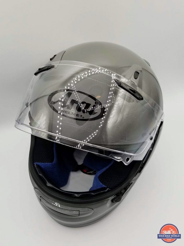 Helmet with visor open