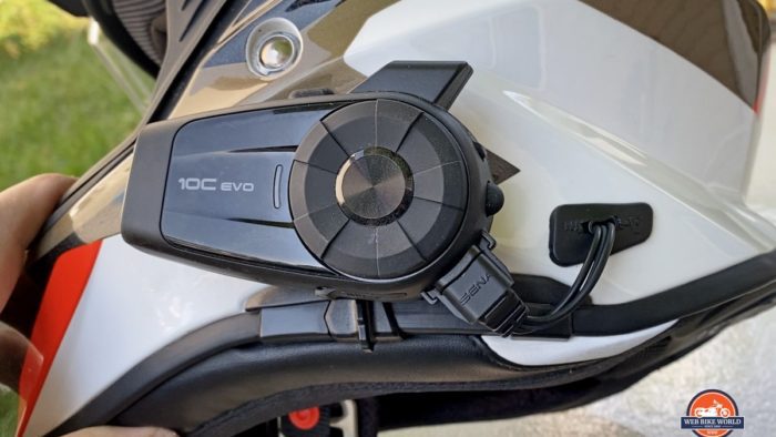 A Sena 10C Evo installed in a BMW GS Pure helmet. A Sena 10C Evo installed in a BMW GS Pure helmet.