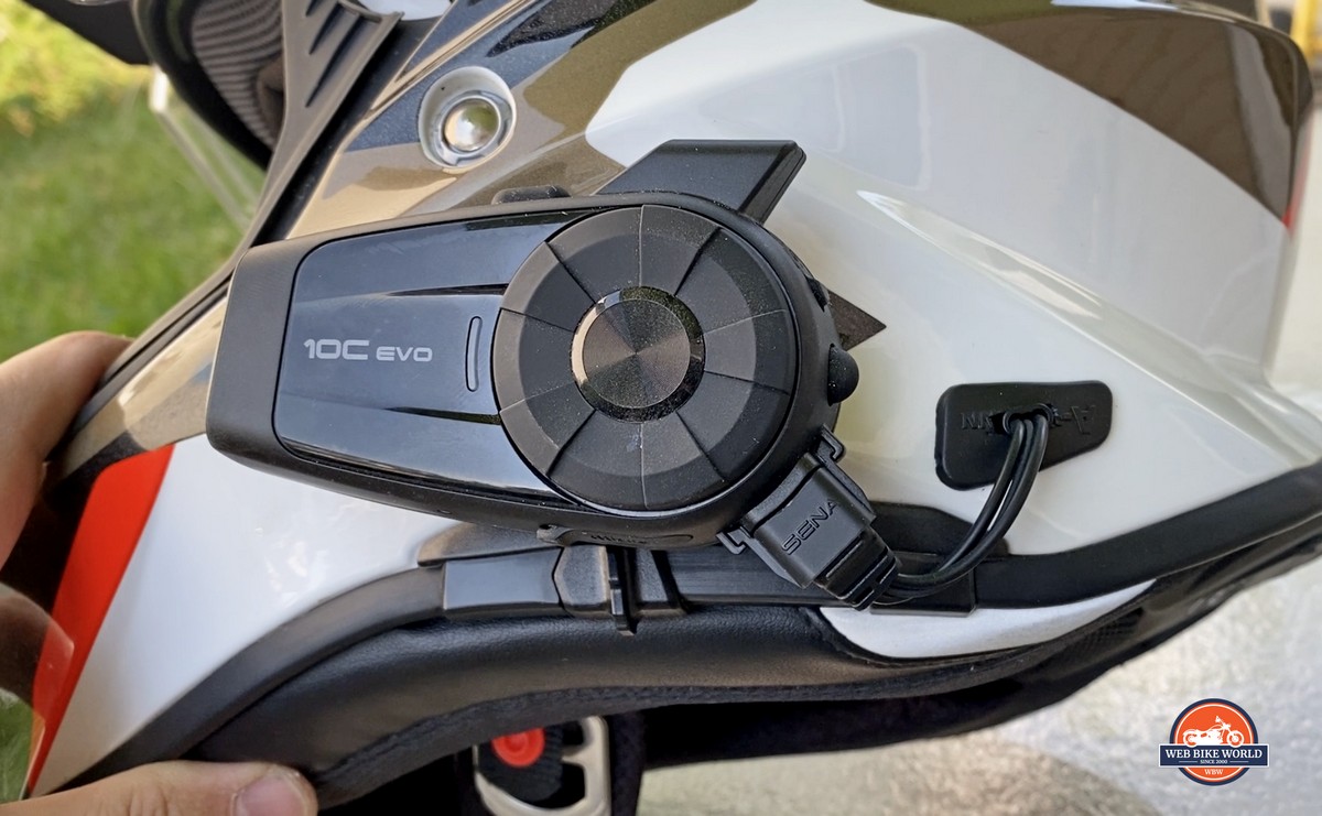 A Sena 10C Evo installed in a BMW GS Pure helmet.