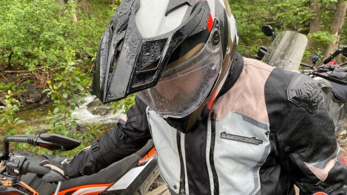 Riding in the rain was a good test for the BMW GS Pure helmet.
