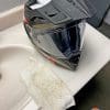 A BMW GS Pure helmet after having bug guts cleaned off the visor.