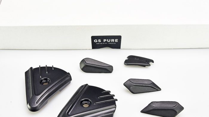 These pieces can be installed to cover mounting holes when the visor and sun peak is removed from the BMW GS Pure helmet.