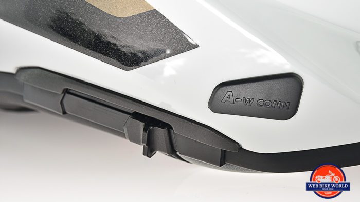 The sliding switch used to lower/raise the integrated sun visor on the BMW GS Pure helmet. The sliding switch used to lower/raise the integrated sun visor on the BMW GS Pure helmet.