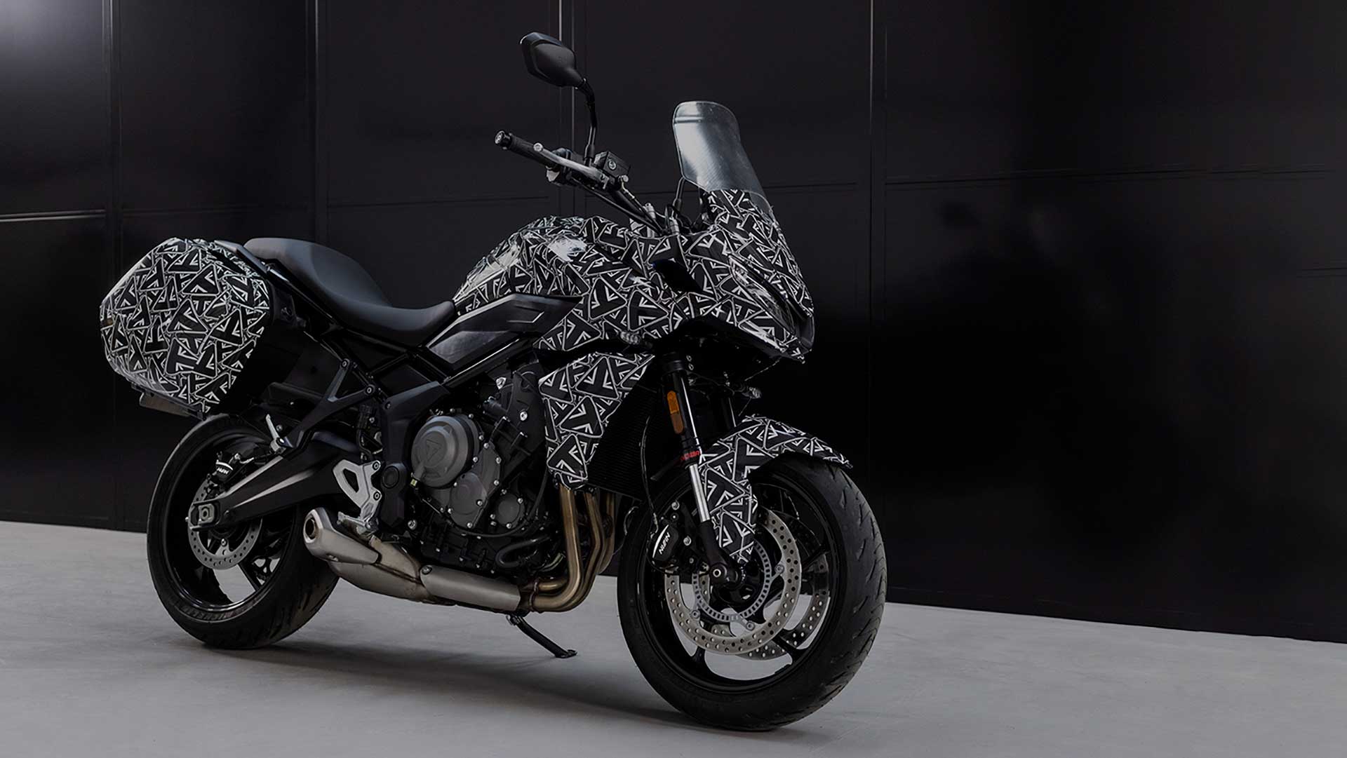 A view of the new Triumph Tiger prototype, features in a Triumph Tiger Tease release from the UK company.