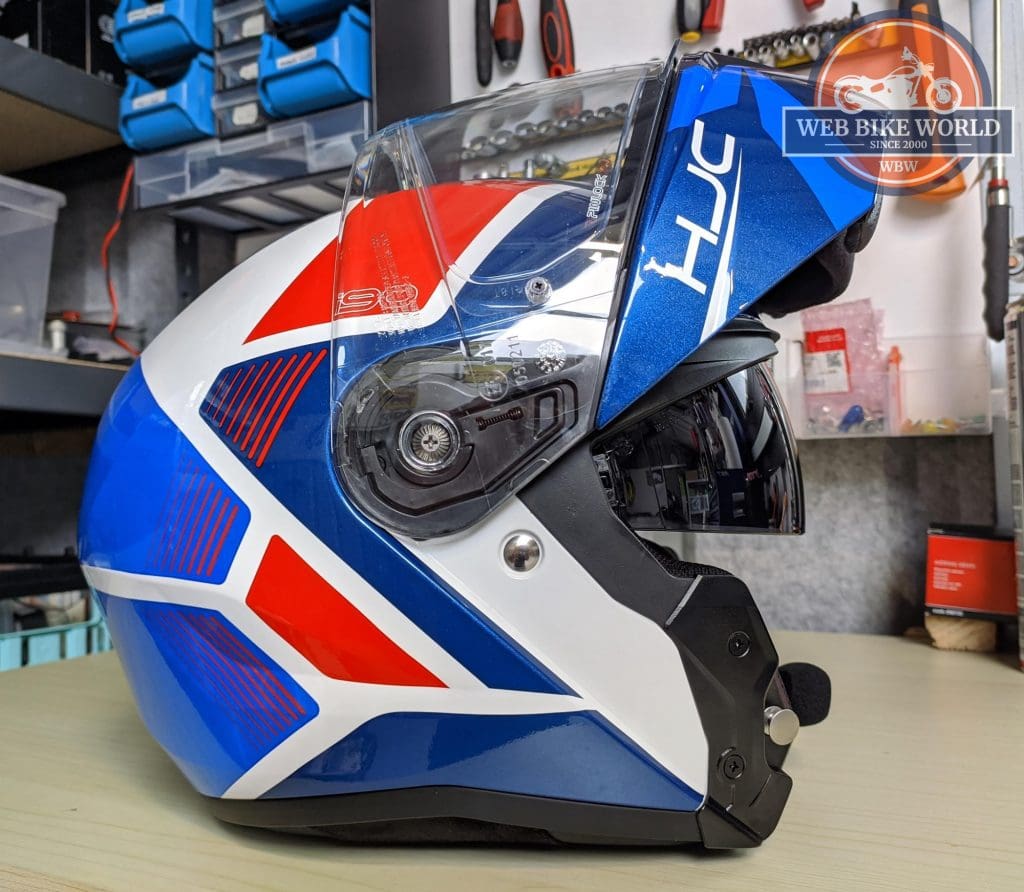 HJC i90 Modular Helmet Front View With Sun Visor Down and Chin Bar Up