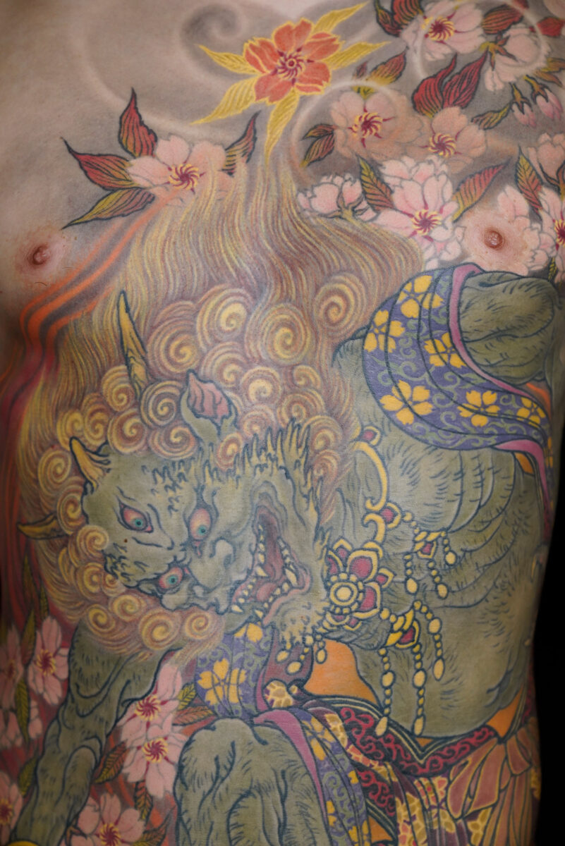 A close-up of the One Demon tattoo that Shige used for the Arto project in partnership with Indian Motorcycles