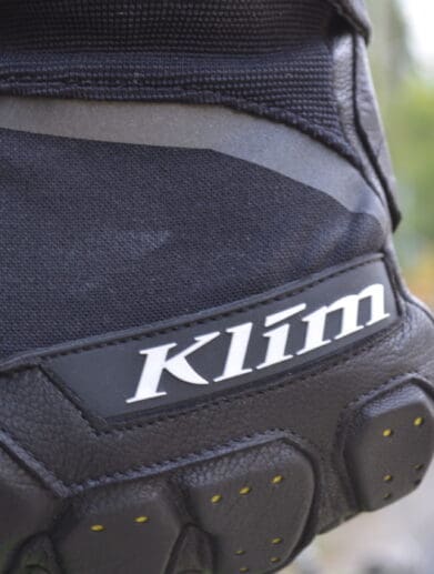 A view of the KLIM Dakar Pro Glove, showing the brand logo and top of hand