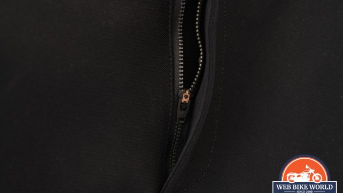 A view of the small fly tab on the Knox Urbane Pro Trousers