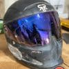 The blue iridescent visor on the Ruroc Atlas 3.0 helmet.