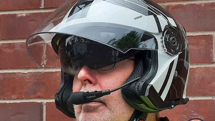 Sena 3S Plus, Boom System, on CKX helmet, worn Sena 3S Plus, Boom System, on CKX helmet, worn