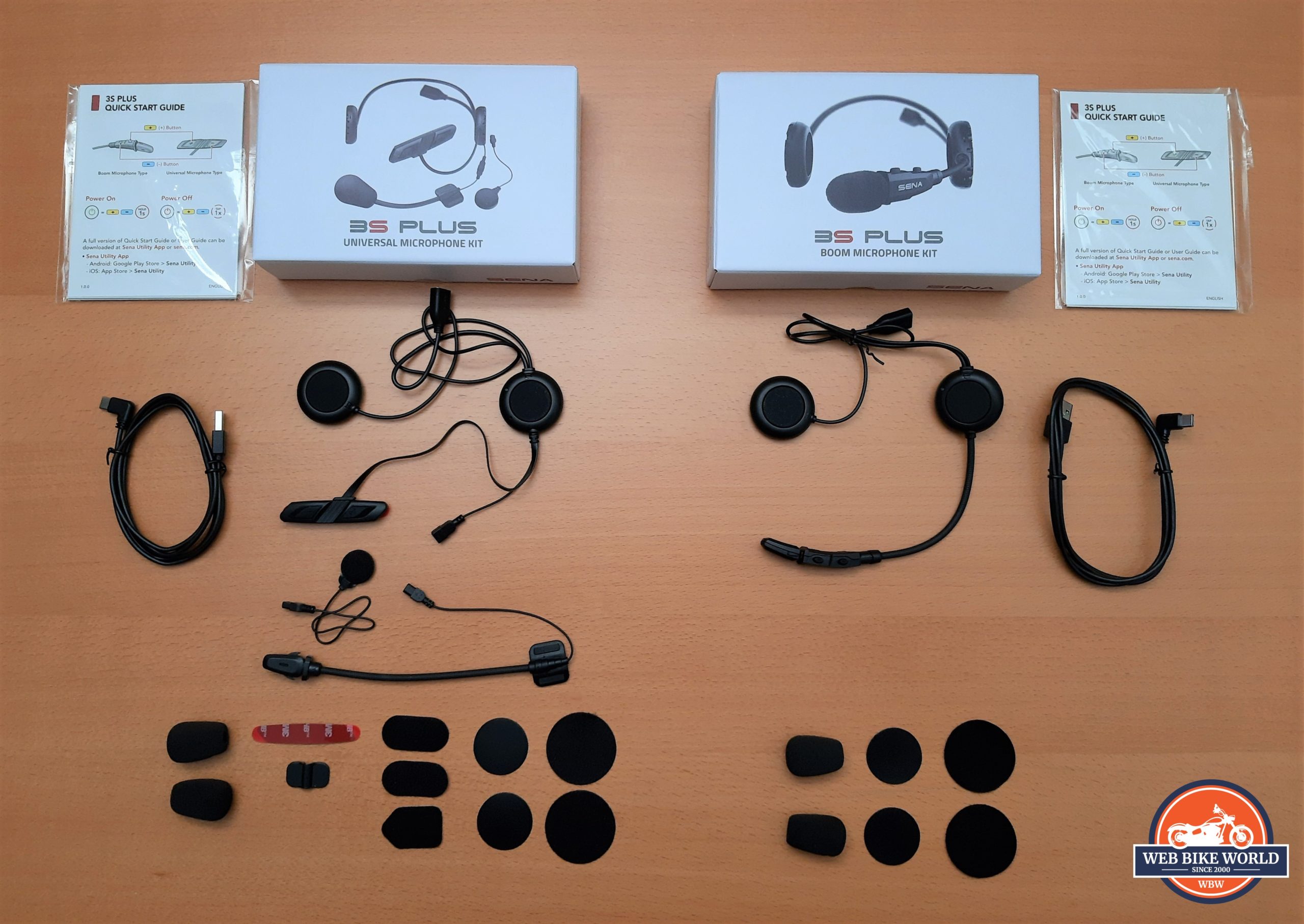 Sena 3S Plus, Layout, Universal and Boom Systems kits laid out