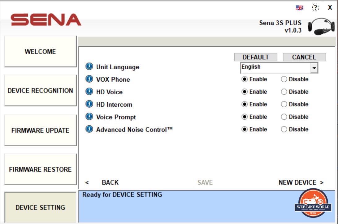 Sena 3S Plus, Sena Device Manager for connected FW updating and Settings