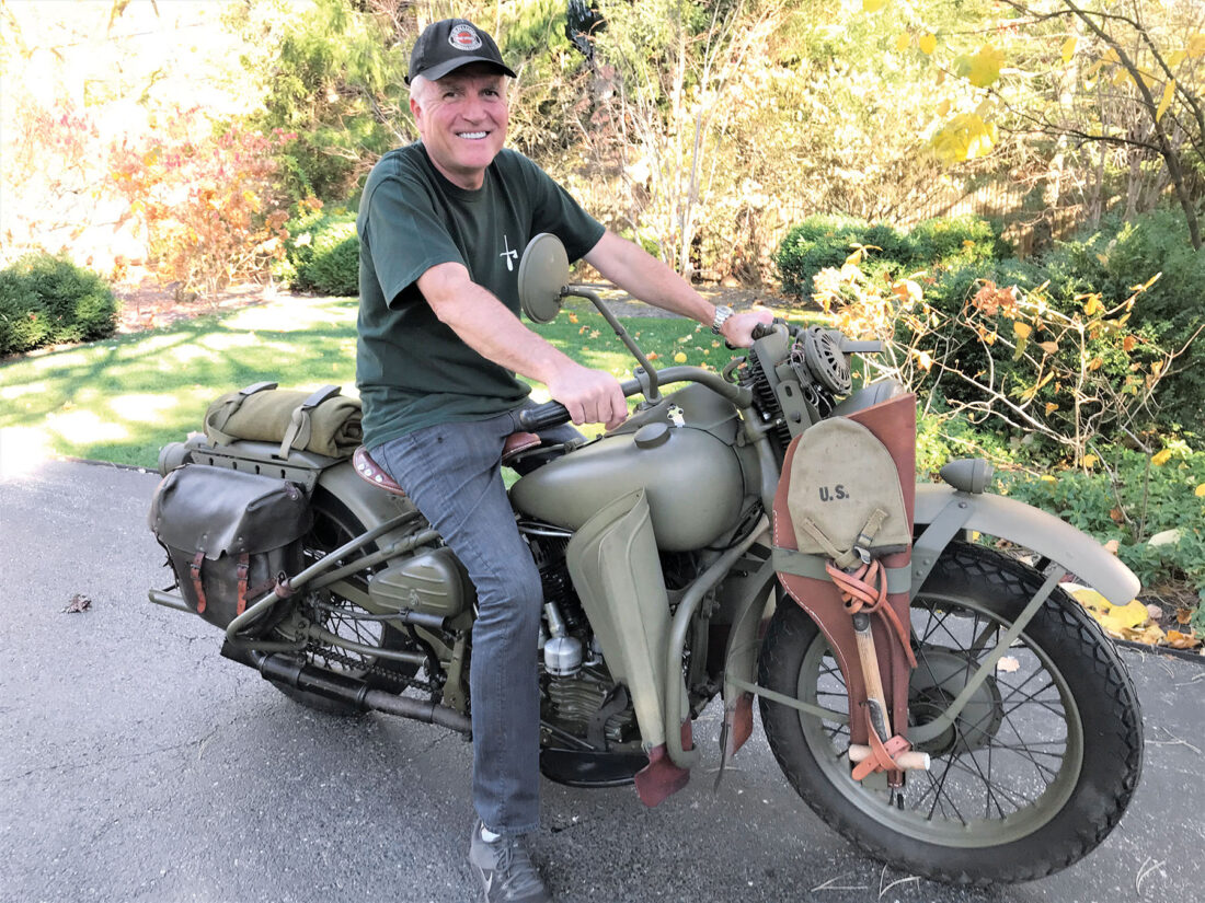 a view of a man on a Harley Davidson WLA Model