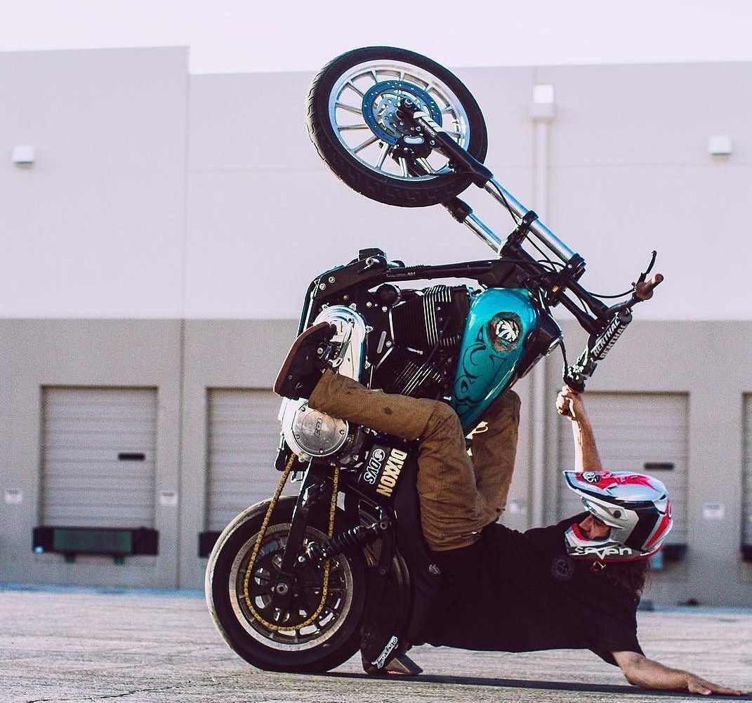 a view of a rider showing off his V-Twin on a series of stunts at the 2021 Bell Brawl series