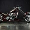 A side profile of the Bad Land 1992 EVO 300 Wide Tire Chopper, also known as ‘The Hades Chopper’.