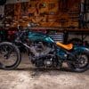 the clutch side of the custom motorcycle built by Indian Larry, Paul Cox, and Keino Sasaki