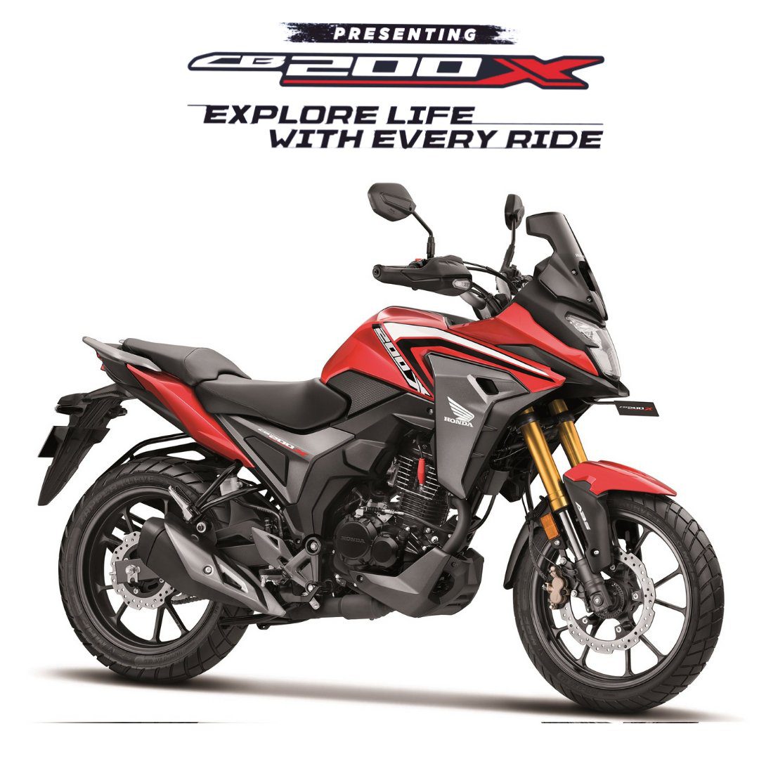A side view of the all-new 2021 Honda CB200X (previously thought the NX200) released to India this morning