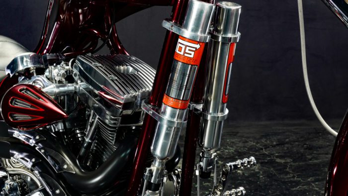 a side view of the air suspension in the Bad Land 1992 EVO 300 Wide Tire Chopper, also known as ‘The Hades Chopper’. a side view of the air suspension in the Bad Land 1992 EVO 300 Wide Tire Chopper, also known as ‘The Hades Chopper’.
