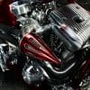 a close-up of the detailing in the engine on the Bad Land 1992 EVO 300 Wide Tire Chopper, also known as ‘The Hades Chopper’.