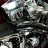 a view of the exhaust and engine onthe Bad Land 1992 EVO 300 Wide Tire Chopper, also known as ‘The Hades Chopper’.