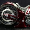 a view of the back end of the Bad Land 1992 EVO 300 Wide Tire Chopper, also known as ‘The Hades Chopper’.