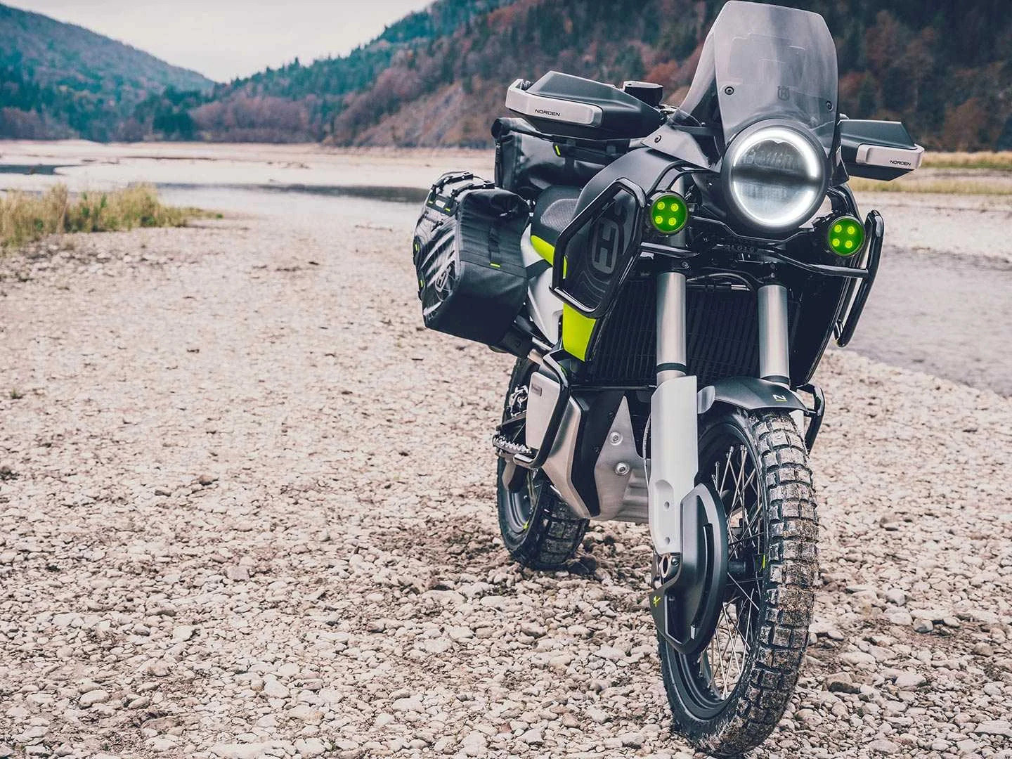 a front view of the concept Norden 901 bike showed at the EICMA show in 2019.