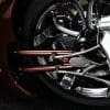 a close-up of the tire's detailing on the Bad Land 1992 EVO 300 Wide Tire Chopper, also known as ‘The Hades Chopper’.