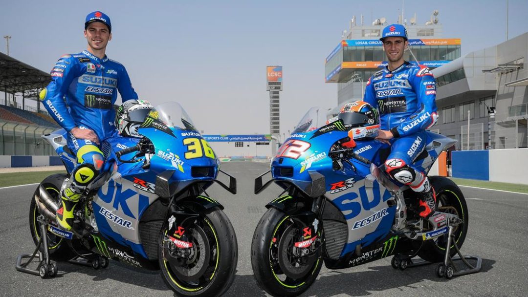 Joan Mir and Alex Rins, racers for Team Suzuki in the 2021 MotoGP. 