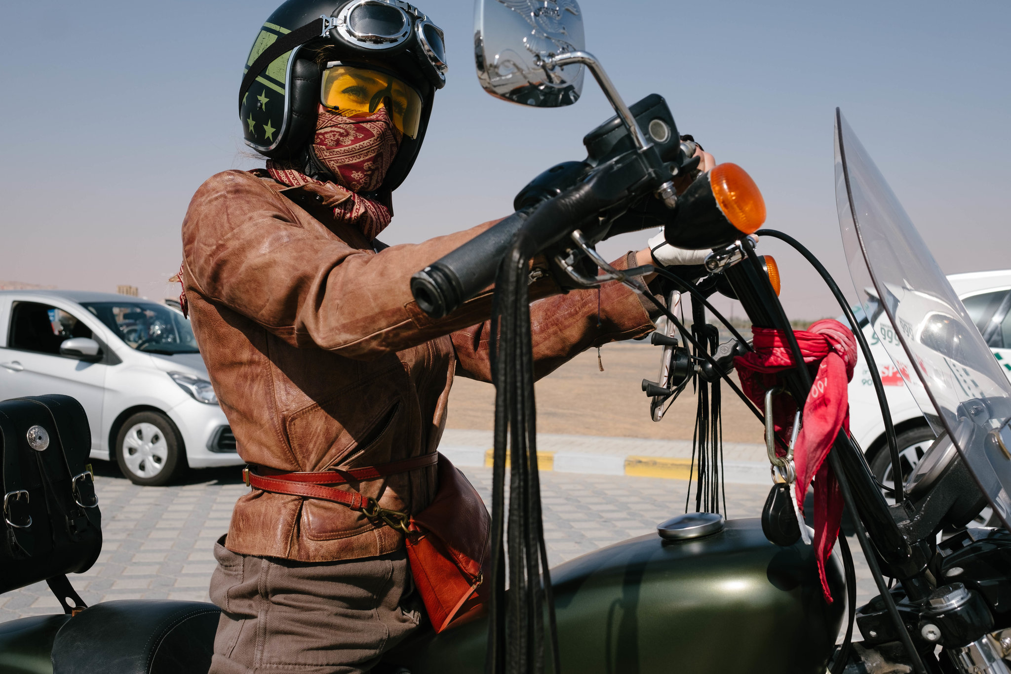 A view of a female motorcyclist