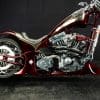 a view of the air suspension at 0% lowering on the Bad Land 1992 EVO 300 Wide Tire Chopper, also known as ‘The Hades Chopper’.