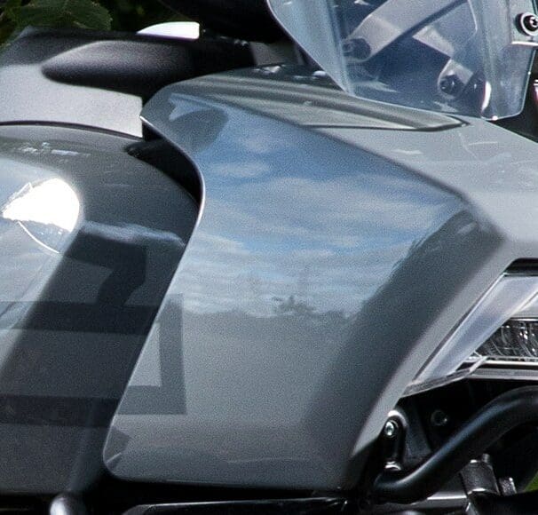 A close-up of the unique headlight on the all-new Harley Davidson Pan America