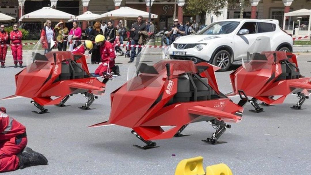 A side view of the prototype aviation motorcycle from JetPack Aviation