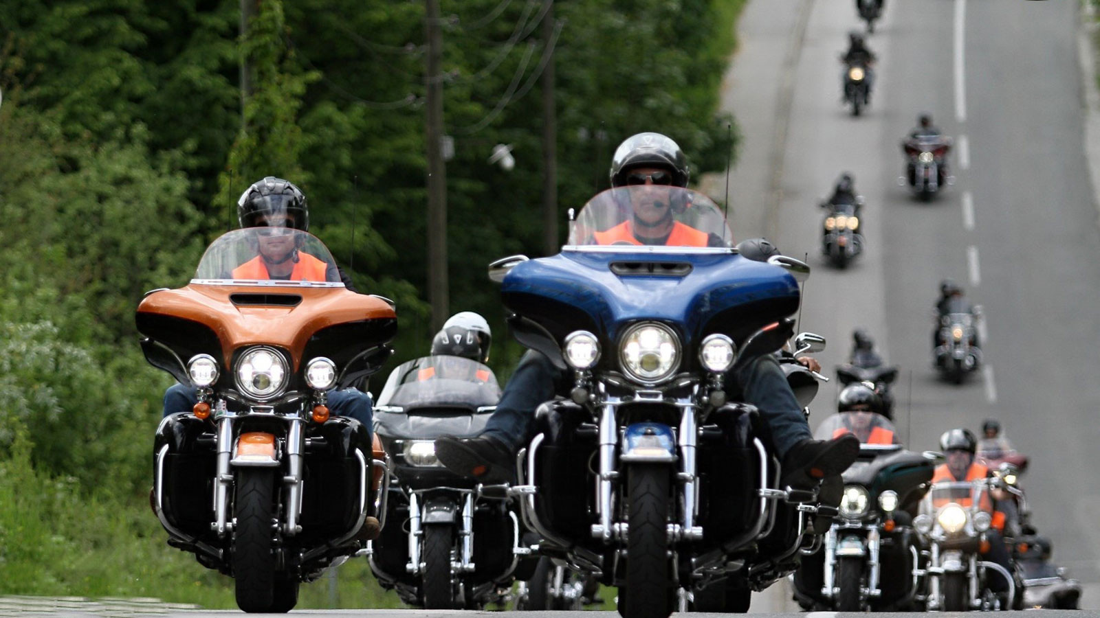 A view of H-D riders riding together on the highway