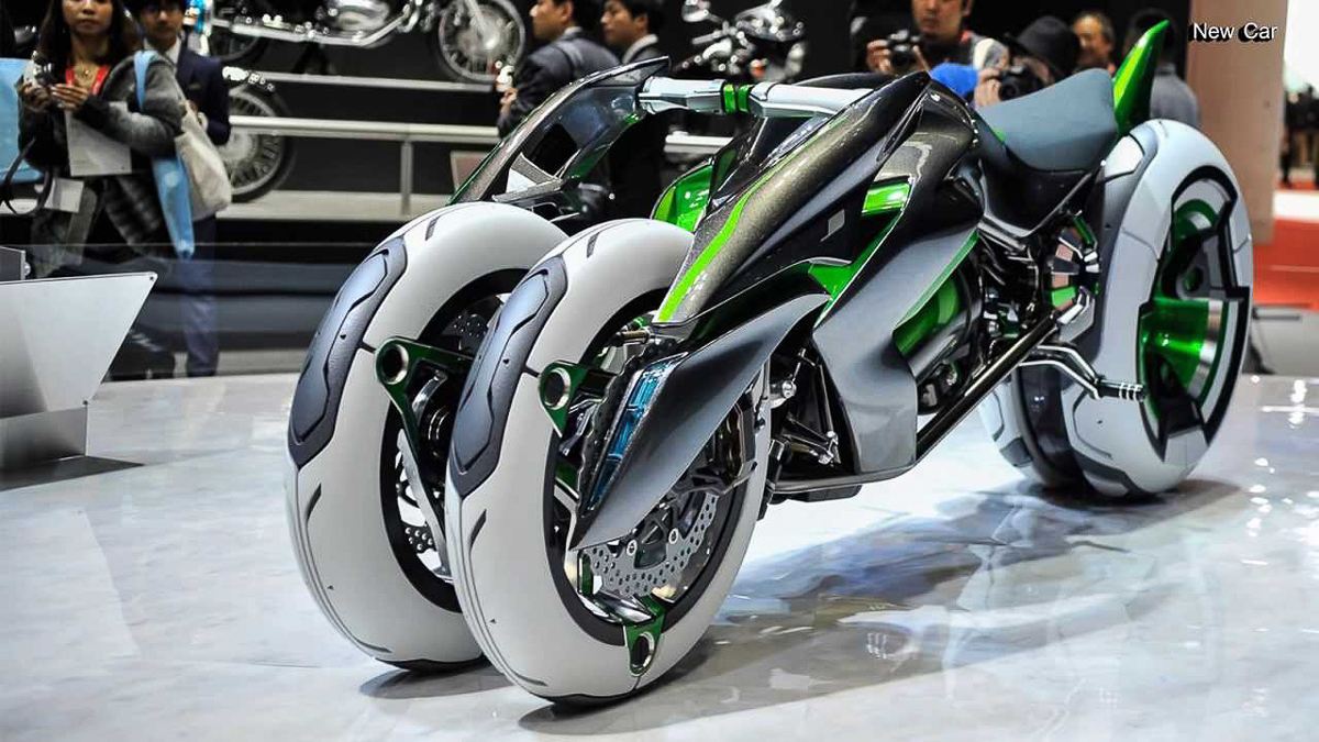 A front view of the new Kawasaki Tilting Trike, 'Concept J'