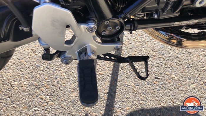 A view of the footrest on the new 2021 BMW R NineT Scrambler prior to the demo ride