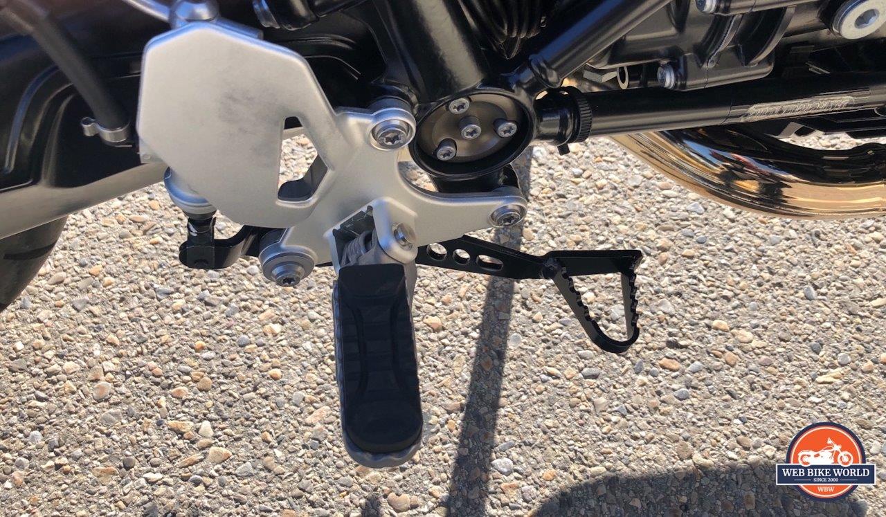 A view of the footrest on the new 2021 BMW R NineT Scrambler prior to the demo ride