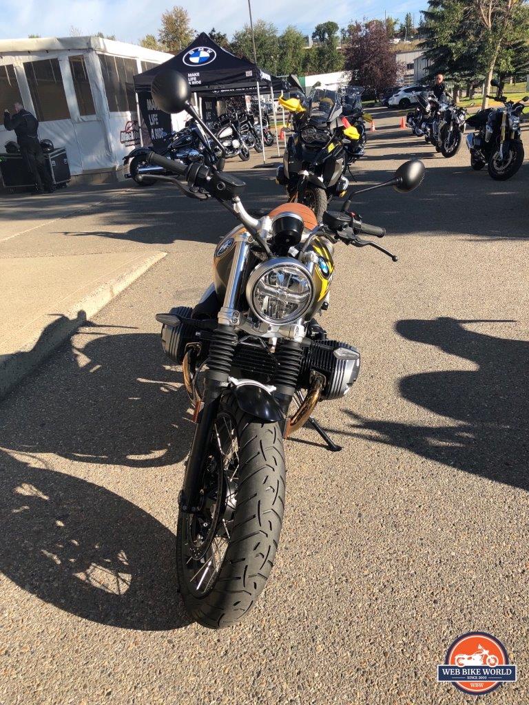 A frontal view of the 2021 BMW R NineT Scrambler