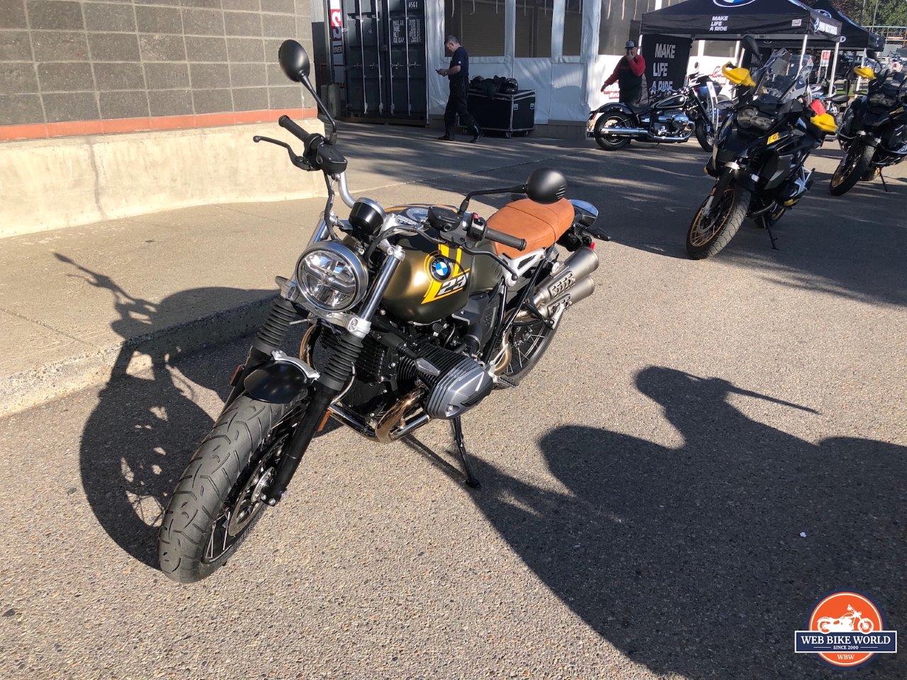 A front 3/4 view of the new 2021 BMW R NineT Scrambler